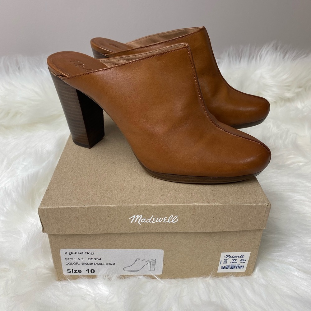 Madewell Women's Tan Leather High-Heel Clogs